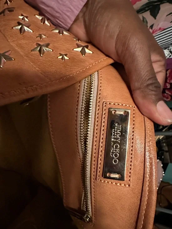 Jimmy Choo Tan Leather Star-Studded Shoulder Bag - Picture 6 of 7